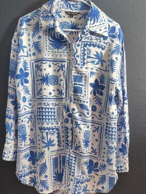 Club Z Collection Pineapple Blue & White tropical  Button Down Shirt